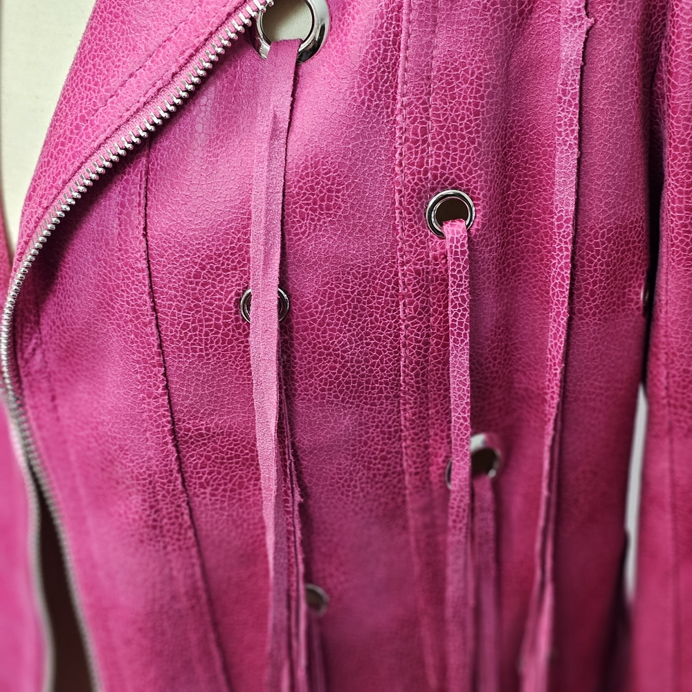 Lena Gabrielle Pink Fringe Moto Jacket – Size 12 - Picture 4 of 13